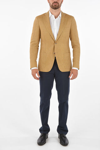 virgin wool and flax REWARD side vents 2-button blazer drop 7R