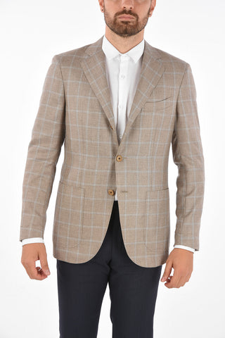 giacca a 3 bottoni SARTORIA a quadri in seta e in cashmere drop 7R due spacchi revers classico