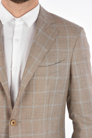 giacca a 3 bottoni SARTORIA a quadri in seta e in cashmere drop 7R due spacchi revers classico