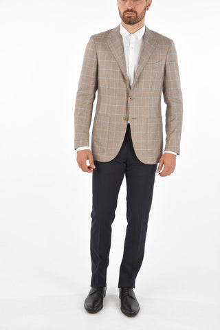giacca a 3 bottoni SARTORIA a quadri in seta e in cashmere drop 7R due spacchi revers classico