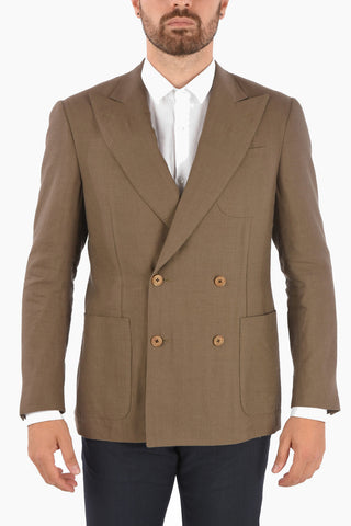 virgin wool and flax ACADEMY SOFT side vents peak lapel double-breasted blazer drop 7R