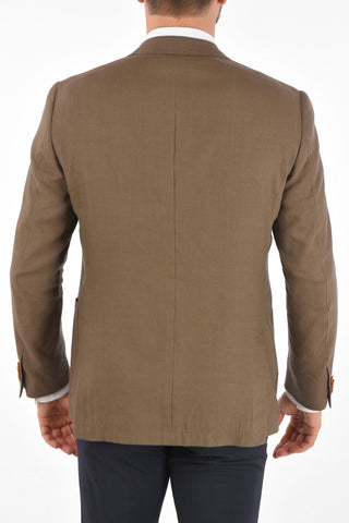 virgin wool and flax ACADEMY SOFT side vents peak lapel double-breasted blazer drop 7R