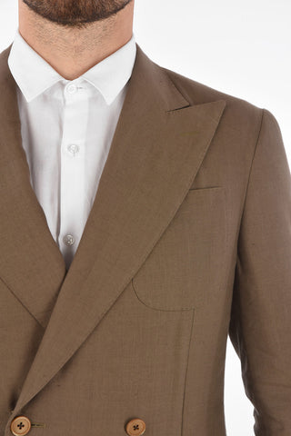 virgin wool and flax ACADEMY SOFT side vents peak lapel double-breasted blazer drop 7R