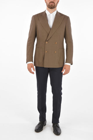 virgin wool and flax ACADEMY SOFT side vents peak lapel double-breasted blazer drop 7R