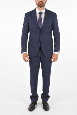 plaid virgin wool side vents belt loops 2-button ACADEMY suit drop 7R