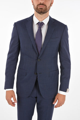 plaid virgin wool side vents belt loops 2-button ACADEMY suit drop 7R