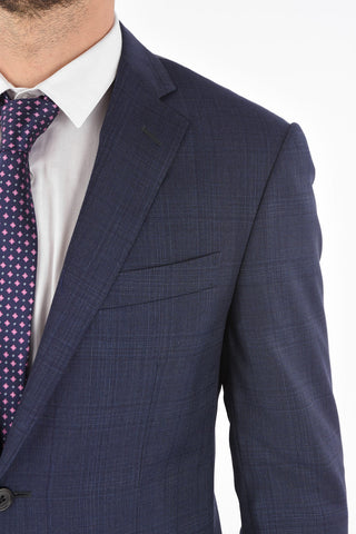 plaid virgin wool side vents belt loops 2-button ACADEMY suit drop 7R