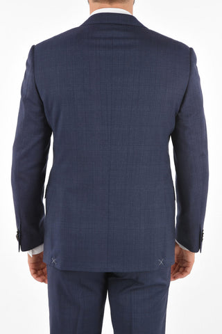 plaid virgin wool side vents belt loops 2-button ACADEMY suit drop 7R