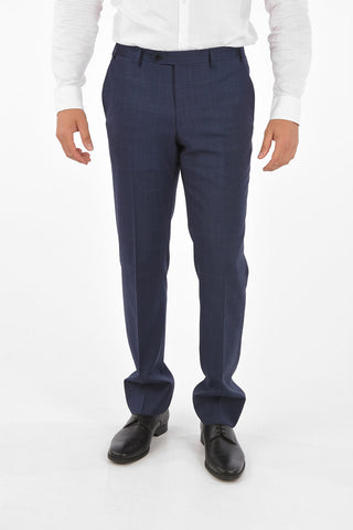 plaid virgin wool side vents belt loops 2-button ACADEMY suit drop 7R