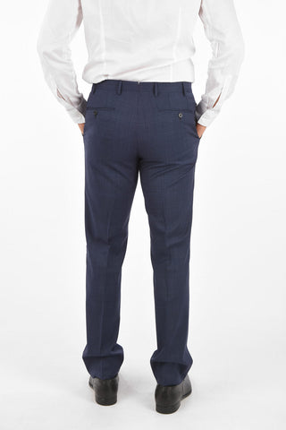plaid virgin wool side vents belt loops 2-button ACADEMY suit drop 7R