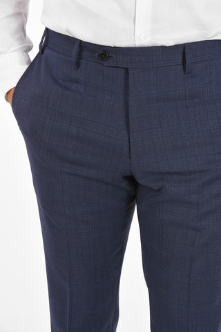 plaid virgin wool side vents belt loops 2-button ACADEMY suit drop 7R