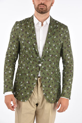 CC COLLECTION floral-print flax WPSAD 2-button blazer