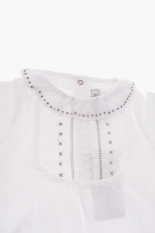 embroidered long sleeve romper suit