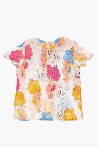 short sleeve blouse with printed seahorse