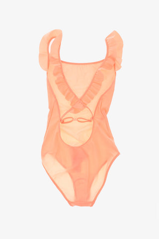 one piece swimsuit with ruffle shoulder strap