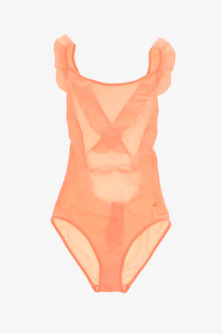 one piece swimsuit with ruffle shoulder strap
