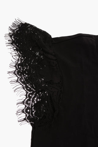 T-shirt girocollo con manica in pizzo