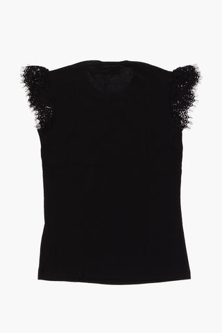 T-shirt girocollo con manica in pizzo