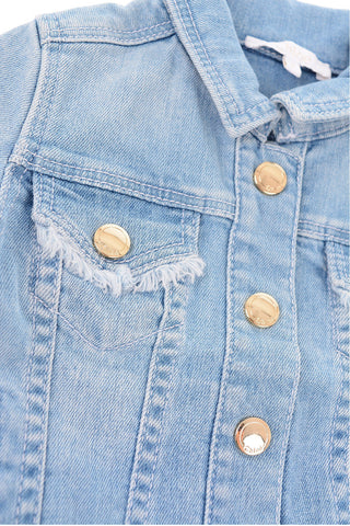 Stretch denim jacket with snap button