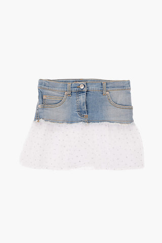 denim skirt with tulle detail