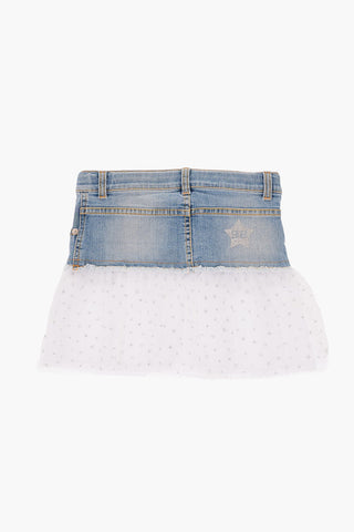 denim skirt with tulle detail
