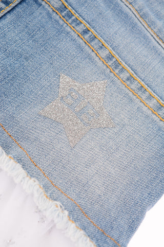 denim skirt with tulle detail