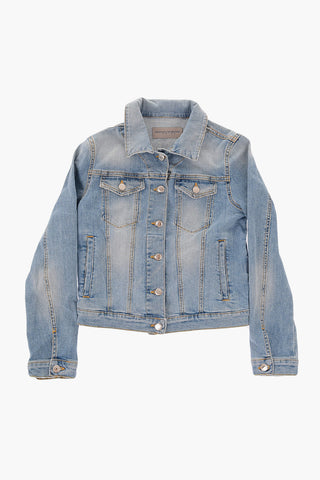 stretch denim jacket with rhinestone embellished
