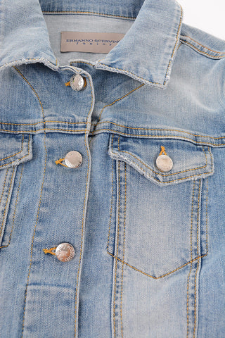 stretch denim jacket with rhinestone embellished