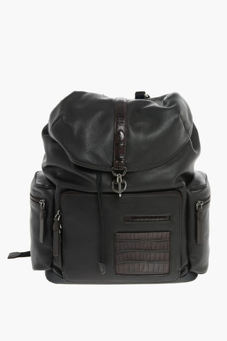 EZ LUXURY leather backpack with crocodile details