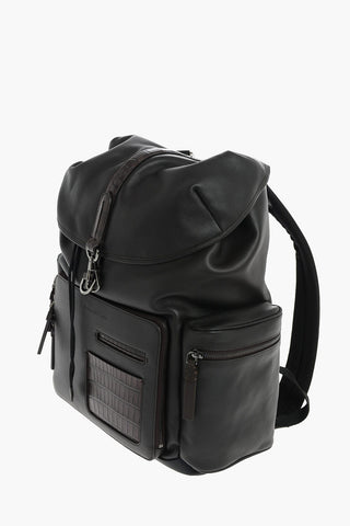 EZ LUXURY leather backpack with crocodile details