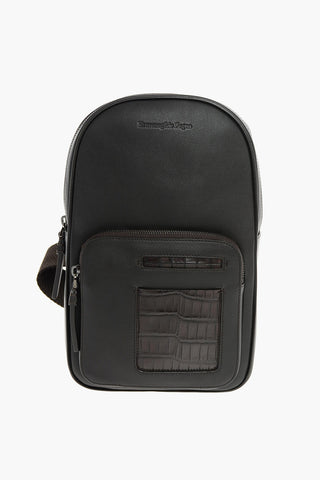 EZ LUXURY leather crossbody bag with crocodile details