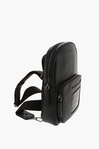 EZ LUXURY leather crossbody bag with crocodile details
