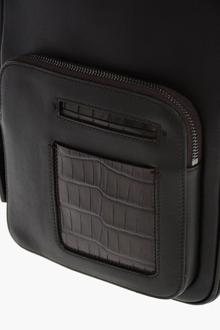 EZ LUXURY leather crossbody bag with crocodile details