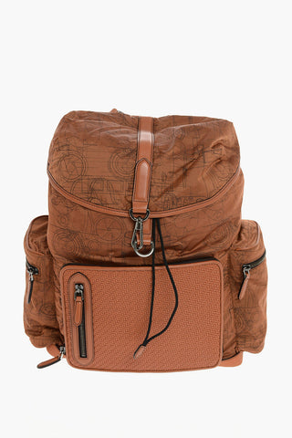 EZ LUXURY printed fabric backpack with leather details