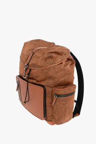 EZ LUXURY printed fabric backpack with leather details