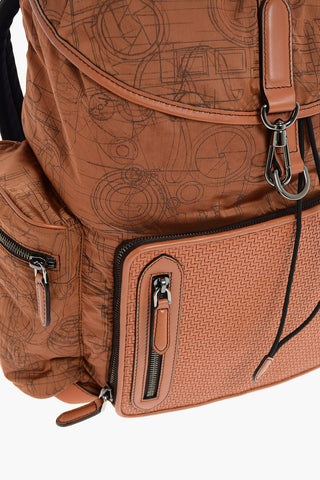 EZ LUXURY printed fabric backpack with leather details