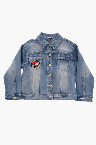giubbotto in denim con ricamo minnie