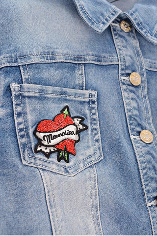 giubbotto in denim con ricamo minnie