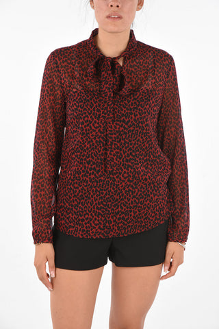 Animal Printed Tie Neck Blouse