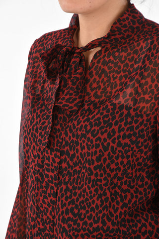 Animal Printed Tie Neck Blouse