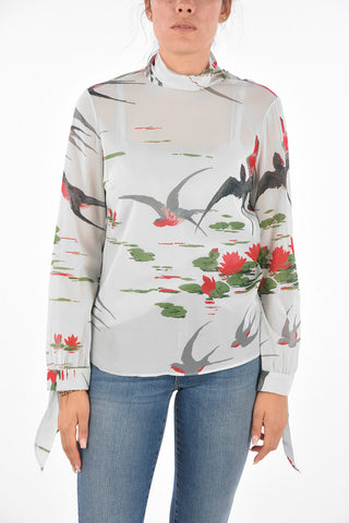 Blusa Collo Alto in Seta Stampa Rondini