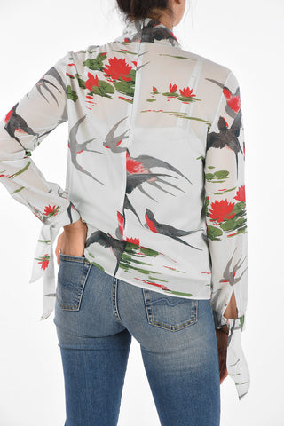 Blusa Collo Alto in Seta Stampa Rondini