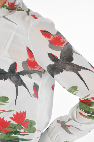 Blusa Collo Alto in Seta Stampa Rondini