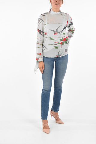 Blusa Collo Alto in Seta Stampa Rondini