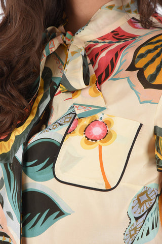 Floral Printed Silk Pajama Shirt