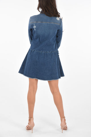 Denim Minidress with Scallop Details