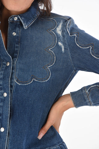 Denim Minidress with Scallop Details
