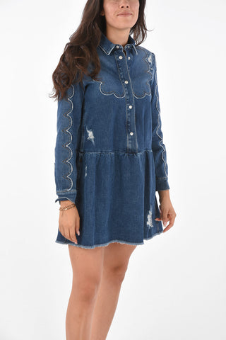 Denim Minidress with Scallop Details