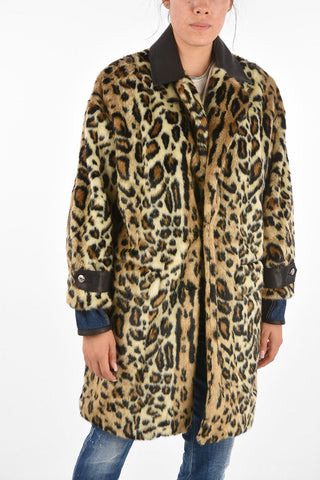 Cappotto in Simil-Pelliccia Animalier con Girocollo Removibile 
