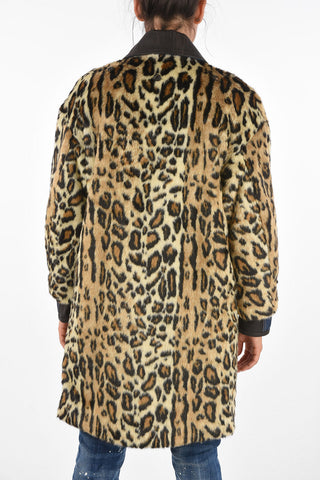 Faux-Fur Animal Printed Removable Collar Coat 